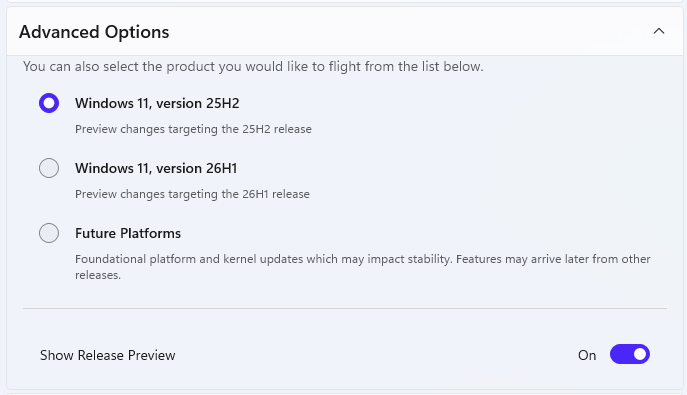 You are prompted to select which version release. Each version is shown with its matching description.