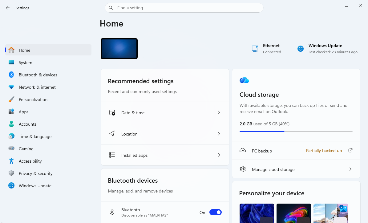 Windows 11's Settings app.